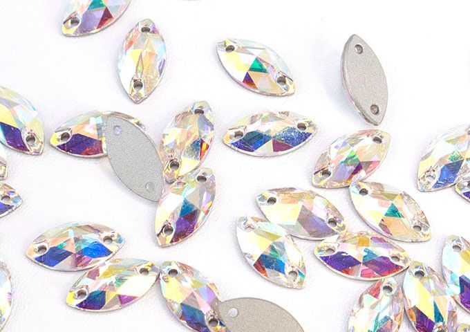 プレシオサ ソーオン 縫付 ナベット型 クリスタルオーロラ 12×6mm